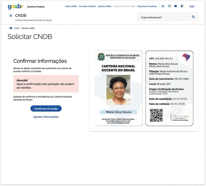 Acesse o sistema Mais Professores e faça login com a conta gov.br. Clique em “Solicitar CNDB”.