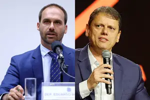 Eduardo Bolsonaro e Tarcísio de Freitas (Foto: Vinicius Loures/Câmara dos Deputados e João Valério / Governo do Estado de SP)