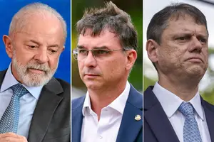 O presidente Lula (PT), o senador Flávio Bolsonaro (PL-RJ) e o governador de São Paulo, Tarcísio de Freitas (Republicanos) (Foto: Evaristo Sá, Jorge Silva e Danilo Verpa/AFP, Reuters)