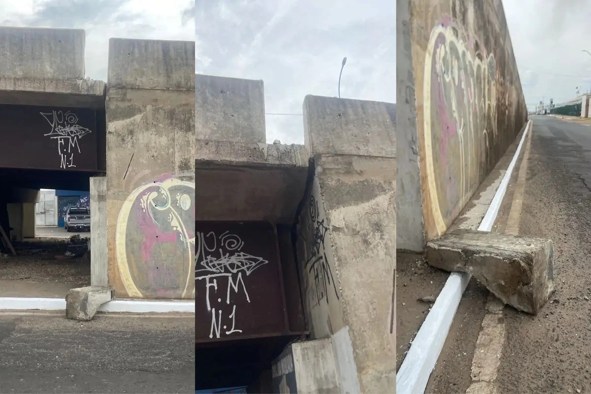 Pedaço de concreto cai do viaduto da Miguel Rosa