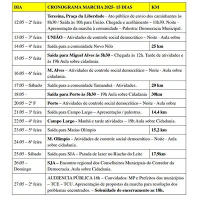 Cronograma da marcha
