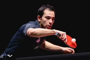 Hugo Calderano no Mundial de Doha. (Foto: Foto: CBTM ( Confederação Brasileira de Tênis de Mesa))