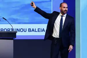 O deputado licenciado Eduardo Bolsonaro, durante evento na Argentina, em 2024 (Foto: Agustin Marcarian - 4.dez.24/Reuters)