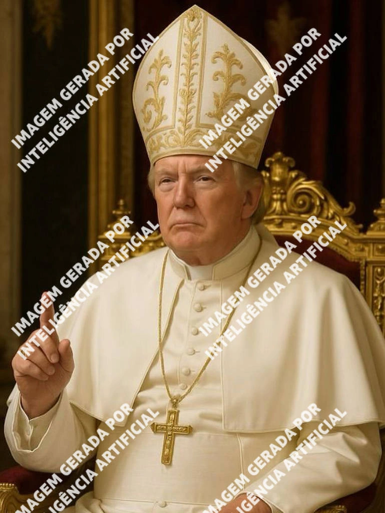 Presidente dos Estados Unidos, Donald Trump, vestido de papa em imagem gerada por IA