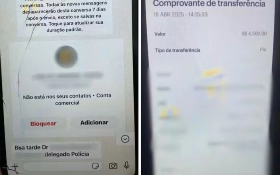 Prints mostram whatsapp do falso delegado e comprovante de transferência, Goiás