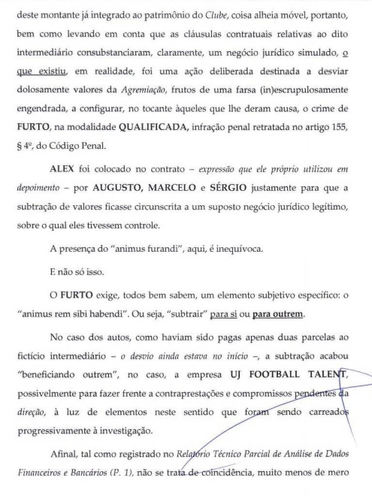 Trecho do inquérito da Polícia Civil de São Paulo com o indiciamento do presidente do Corinthians, Augusto Melo