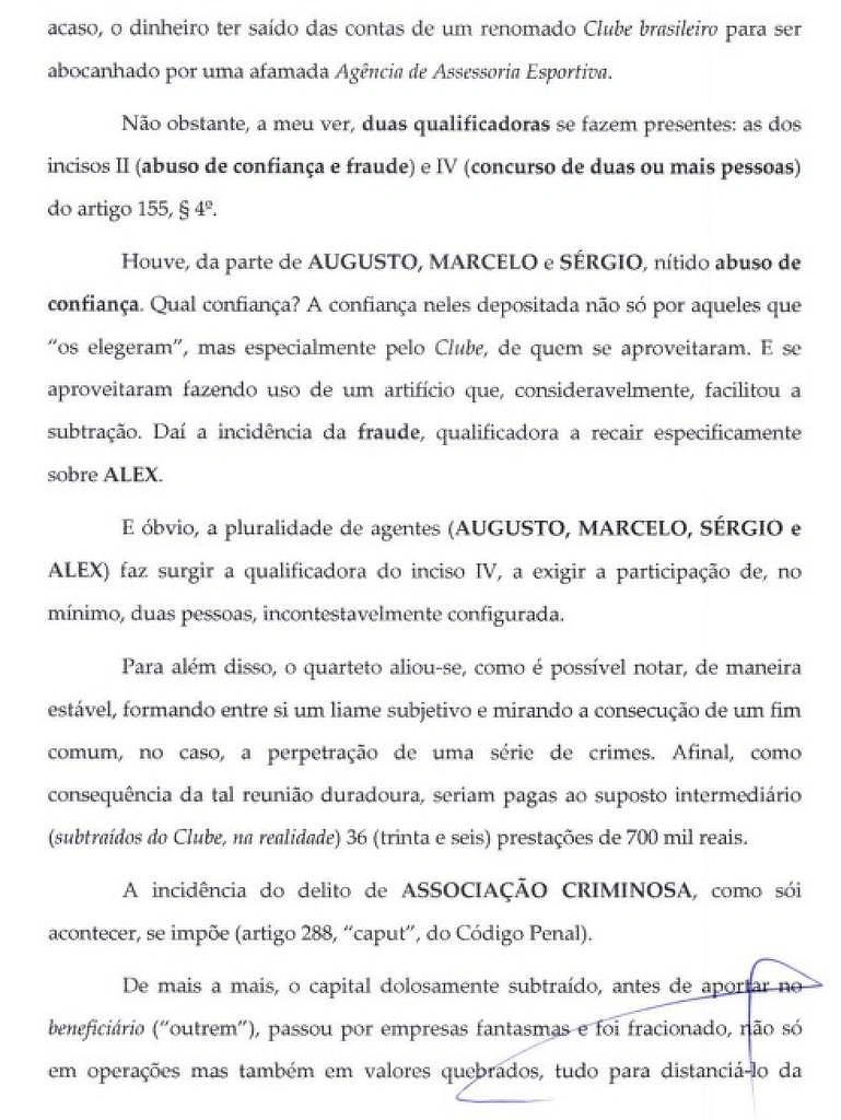 Trecho do inquérito da Polícia Civil de São Paulo com o indiciamento do presidente do Corinthians, Augusto Melo
