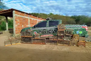 Viatura policial em apreensão de aves silvestres e gaiolas (Foto: SSP-PI)