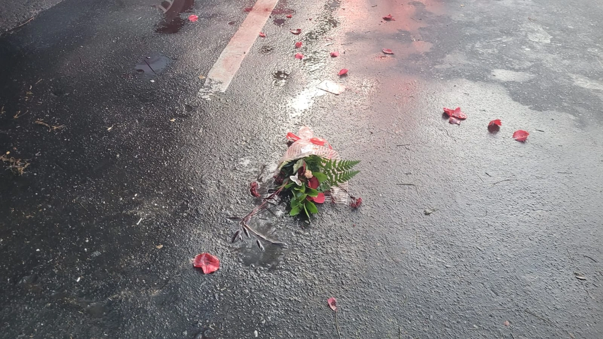 Flores ao chão e sangue
