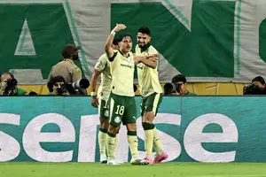 Mauricio celebra gol de empate do Palmeiras contra o Inter Miami (Foto: Patricia de Melo Moreira/AFP)