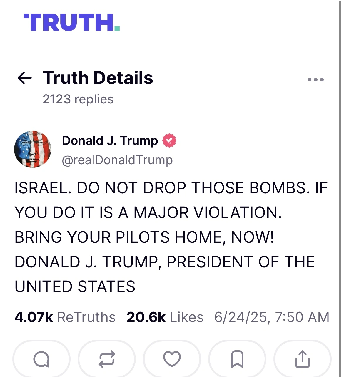 Publicação do presidente Donald Trump