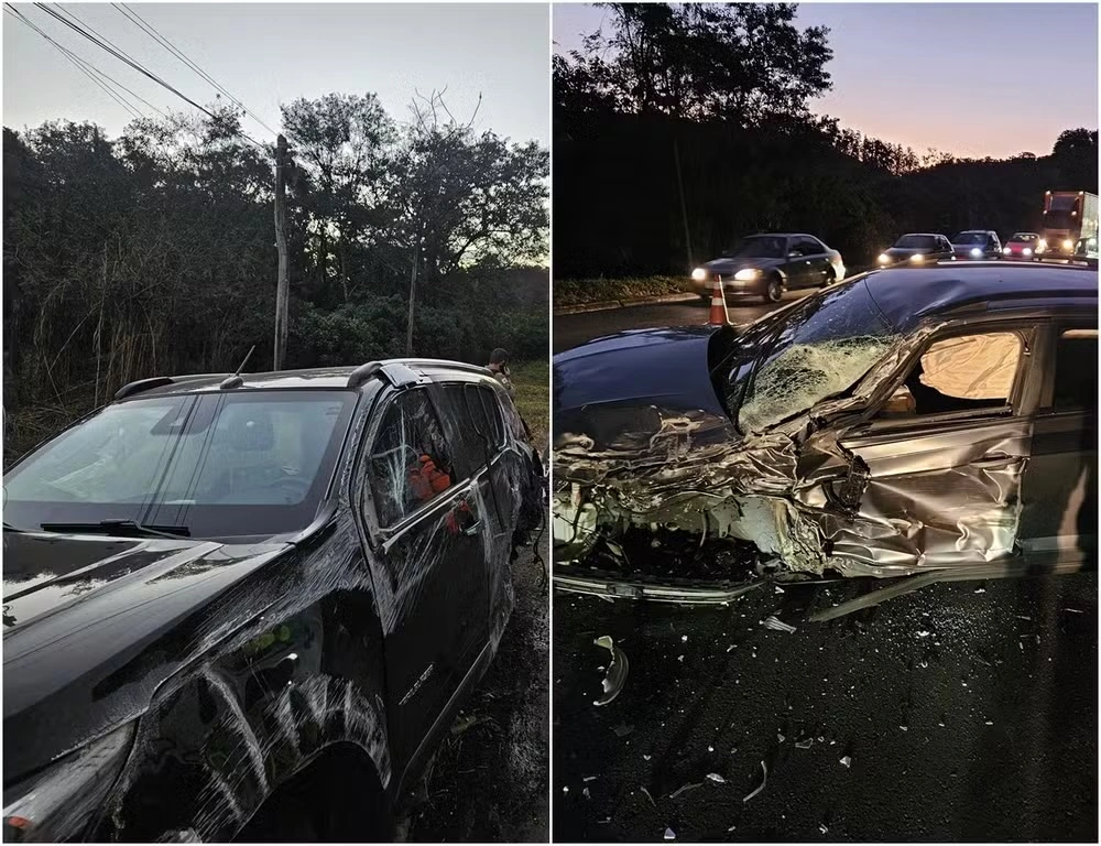 Carro de Fabiano Menotti (à esquerda) colide com um veículo na BR-040