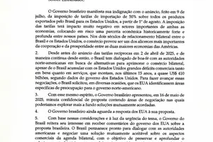 Carta enviada pelo governo brasileiro aos EUA (Foto: Reprodução)