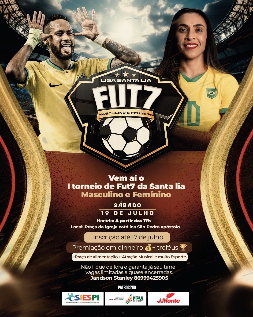 O torneio conta com o apoio dos patrocinadores SIESPI, PIAUÍ e J. Monte, parceiros importantes na realização do evento.