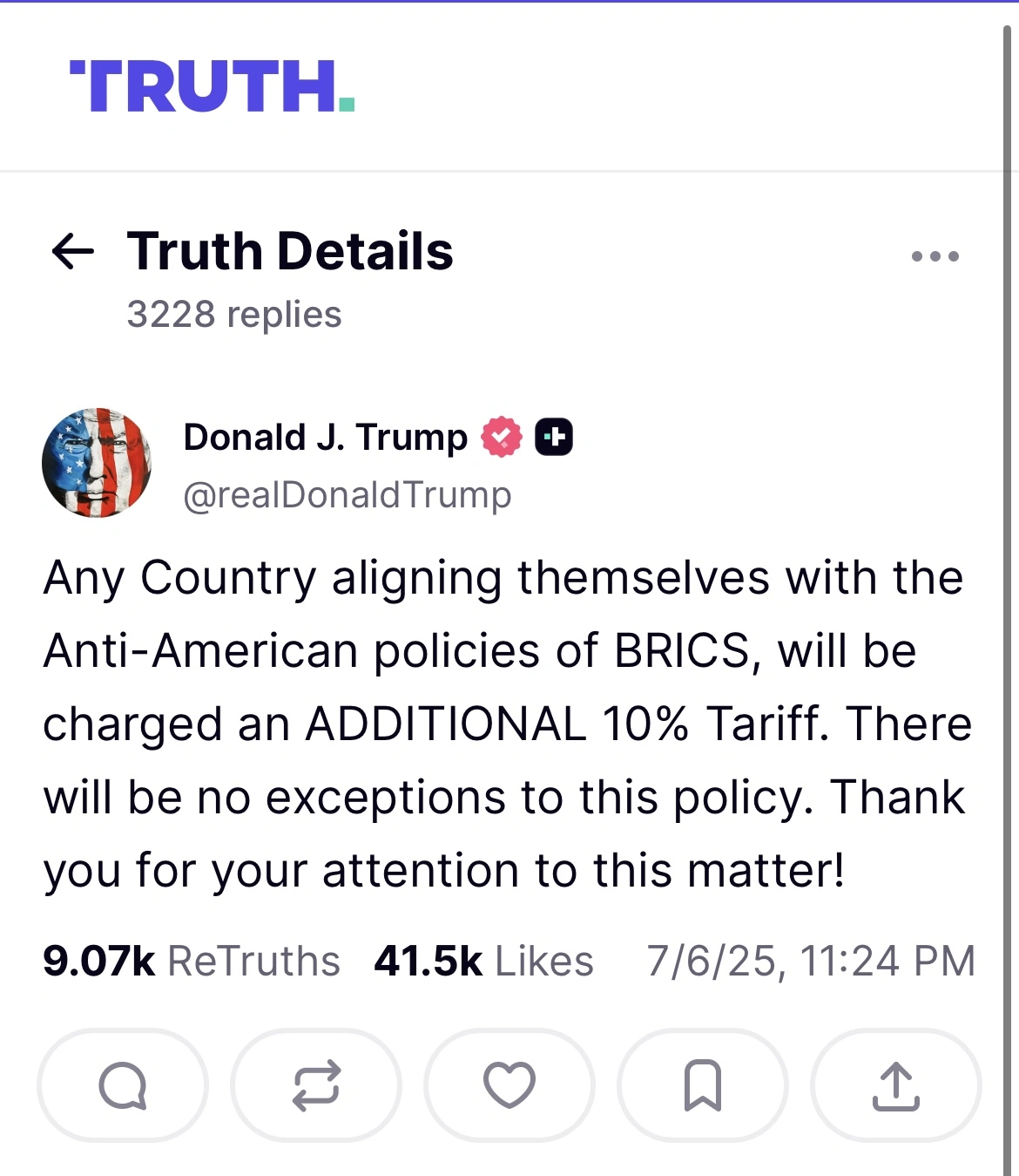 Publicação de Donald Trump