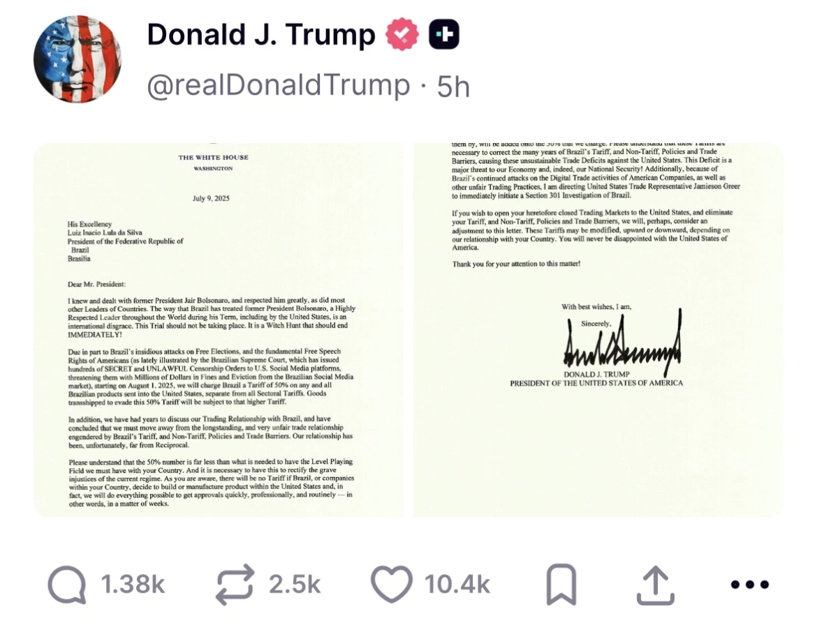 Publicação de Donald Trump