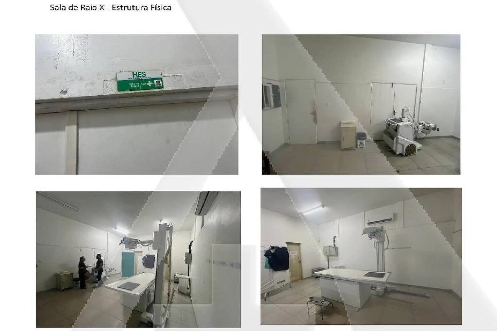 Relatório de auditoria do SUS cita fiações elétricas expostas na parede e no piso da sala de raio-X do hospital de Santana (AP), além de falhas no isolamento na blindagem do local