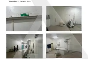 Relatório de auditoria do SUS cita fiações elétricas expostas na parede e no piso da sala de raio-X do hospital de Santana (AP), além de falhas no isolamento na blindagem do local (Foto: Reprodução/DenaSUS/Ministério da Saúde)
