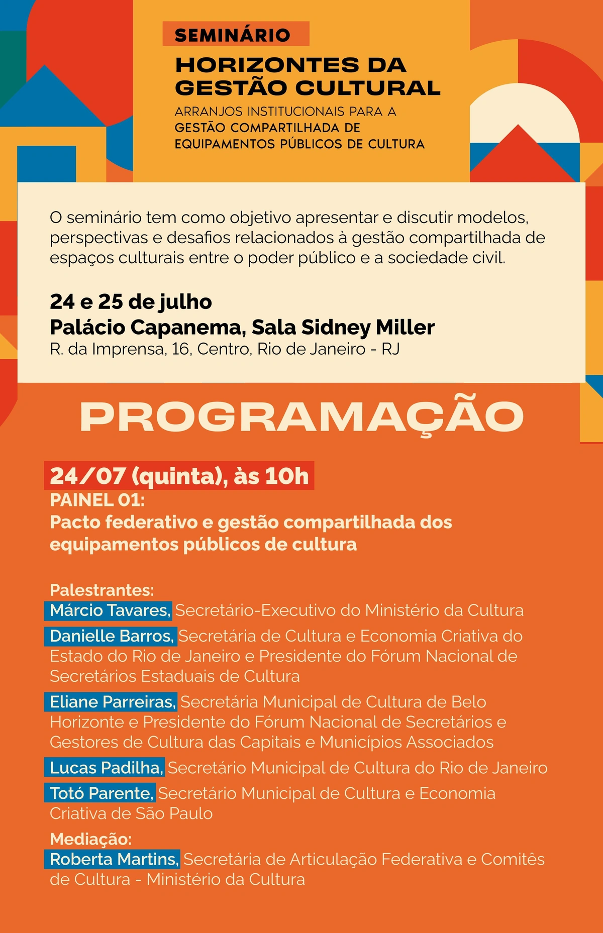 Rio de Janeiro sedia seminário sobre gestão compartilhada de espaços culturais