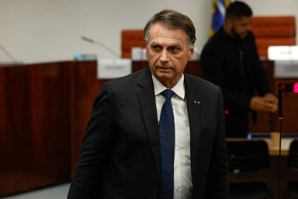 O ex-presidente Jair Bolsonaro durante sessão de depoimento no STF da ação penal da qual é réu