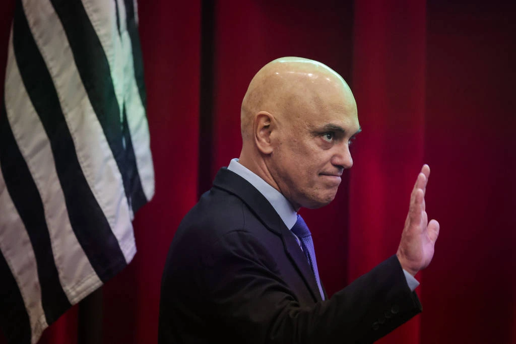 O ministro Alexandre de Moraes, do STF, durante evento do TCE-SP (Tribunal de Contas do Estado de São Paulo)