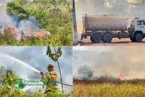 Brigadistas atuam em incêndio na cidade de Ribeiro Gonçalves (Foto: Prefeitura de Ribeiro Gonçalves-PI)