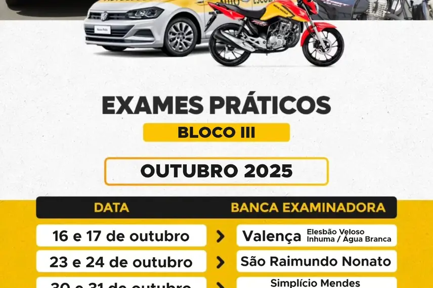 Exames Detran cronograma