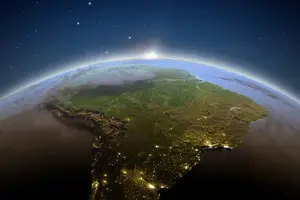 Vista do Brasil a partir do espaço destaca região afetada pela Anomalia Magnética do Atlântico Sul (Foto: Redes Sociais)