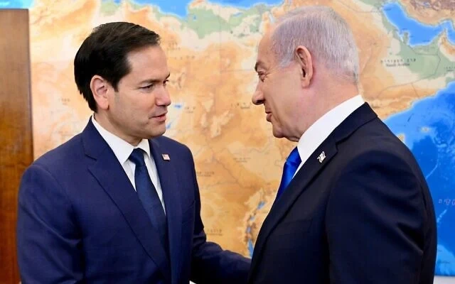 O secretário de Estados dos Estados Unidos, Marco Rubio, e o primeiro-ministro de Israel, Benjamin Netanyahu - 16 de fevereiro de 2025
