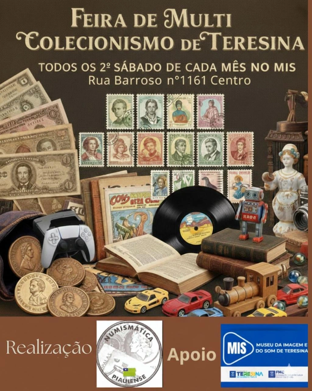 Evento reúne colecionadores de brinquedos, vinil, moedas, livros e antiguidades no centro cultural