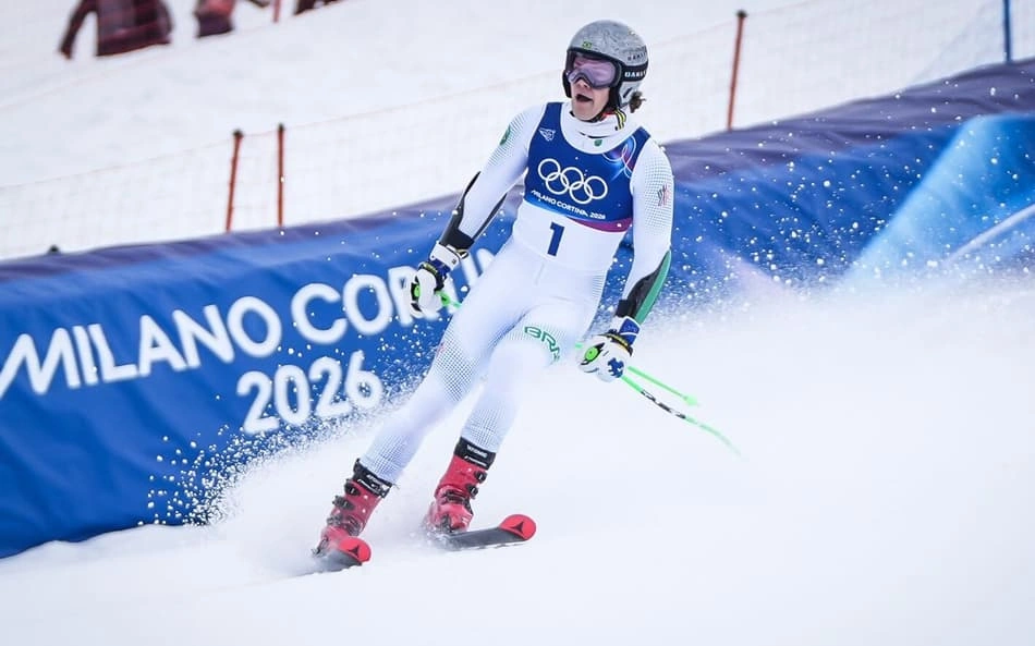 Lucas Pinheiro Braathen durante a prova do slalom gigante