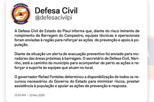 Alerta sobre risco de uma Barragem se romper (Foto: Defesa Civil)