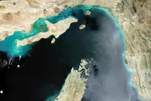 Imagem de satélite mostra o Estreito de Ormuz (Foto: Reprodução | Gallo Images / Copernicus Sentinel 2017/ Orbital Horizon)