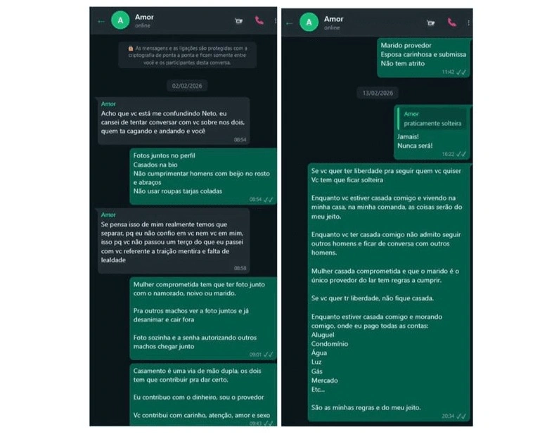 Mensagens trocadas pelo Whatsapp entre o tenente-coronel da Polícia Militar Geraldo Leite Rosa Neto e a soldado Gisele Alves Santana