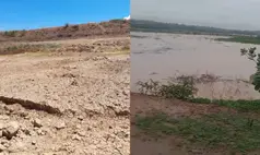 Açude que passou 7 meses seco, volta a encher após chuva de 75 mm no Piauí, veja o antes e depos