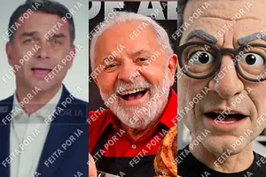 Imagens manipuladas ou criadas com inteligência artificial representam Flávio Bolsonaro (PL), Lula (PT) e Romeu Zema (Novo) (Foto: Observatório IA nas Eleições)
