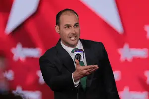 O ex-deputado federal Eduardo Bolsonaro na conferência conservadora Cpac (Foto: Reuters)