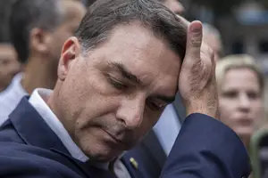 O senador Flávio Bolsonaro (PL-RJ), pré-candidato à Presidência da República, no Quartel Generalda Polícia Militar do estado do Rio de Janeiro (Foto: Eduardo Anizelli)