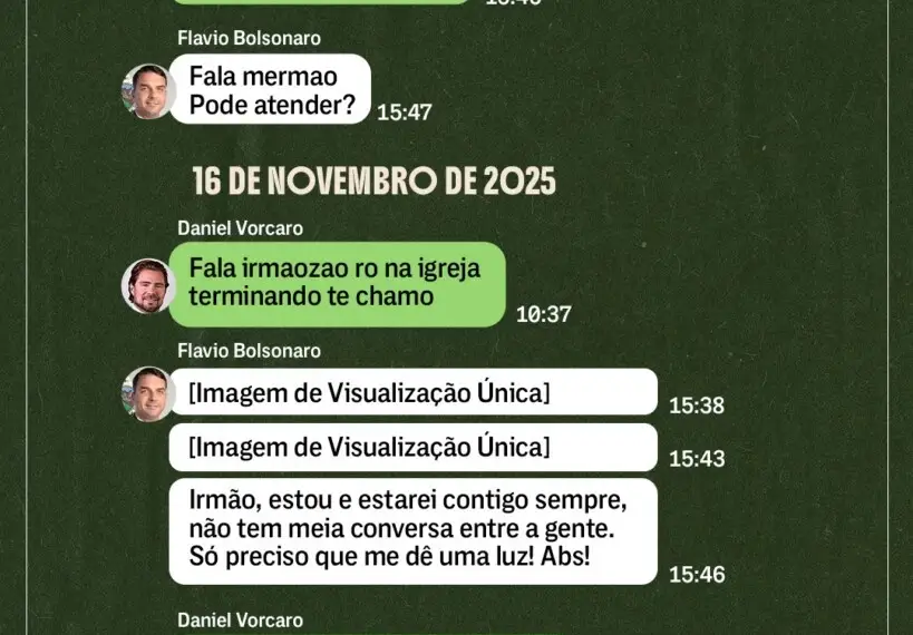 Print de conversa de Flávio Bolsonaro com Daniel Vorcaro
