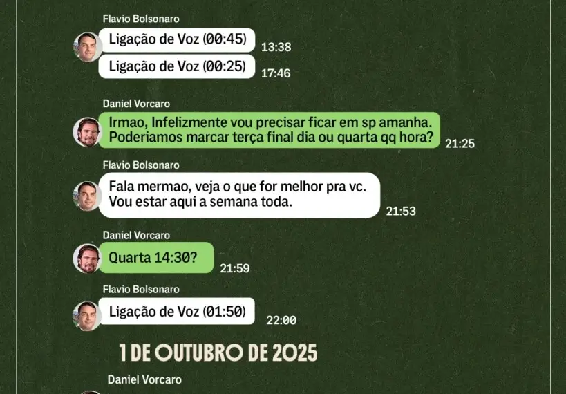 Print de conversa de Flávio Bolsonaro com Daniel Vorcaro