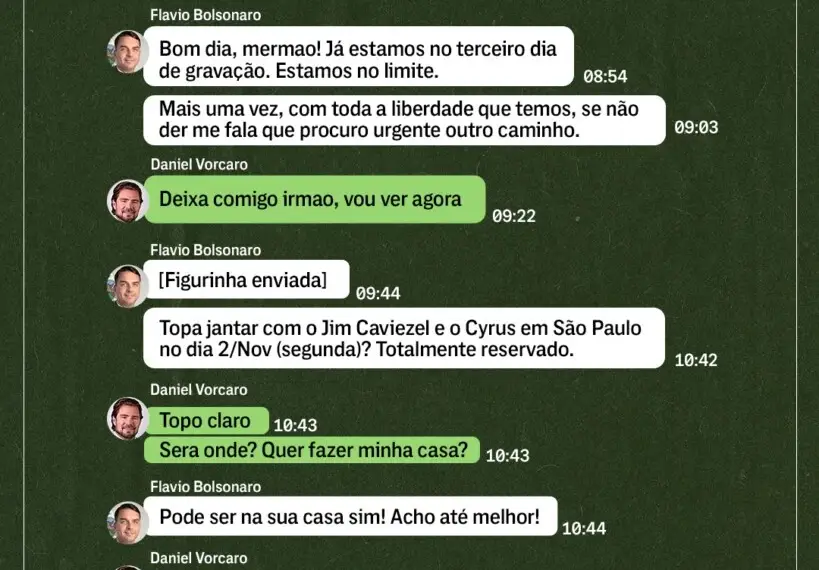 Print de conversa de Flávio Bolsonaro com Daniel Vorcaro