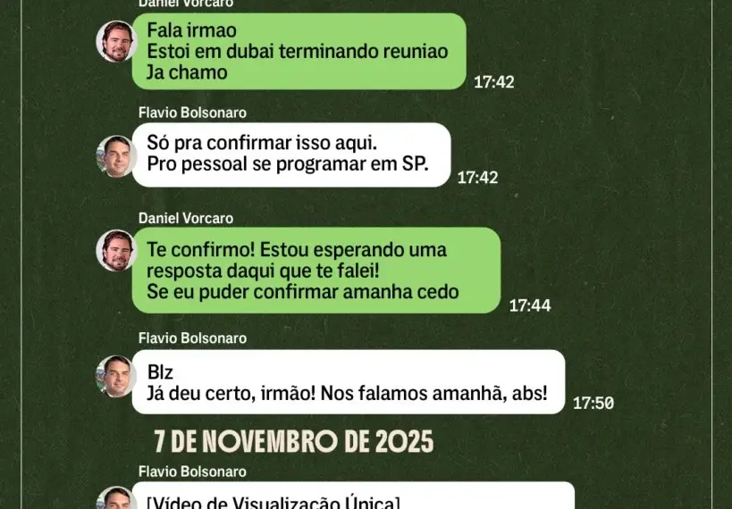 Print de conversa de Flávio Bolsonaro com Daniel Vorcaro