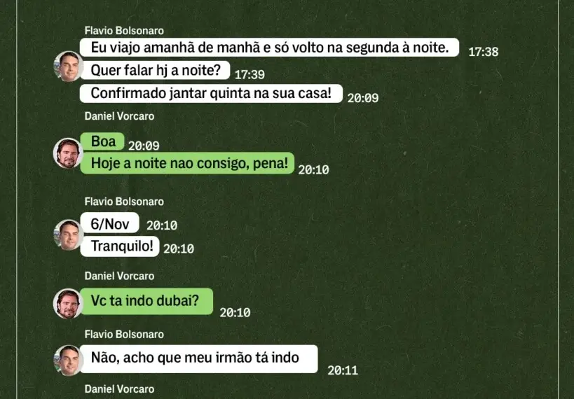 Print de conversa de Flávio Bolsonaro com Daniel Vorcaro
