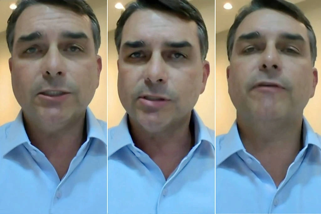 Senador Flávio Bolsonaro, pré-candidato pelo PL à Presidência da República, durante entrevista à Globonews
