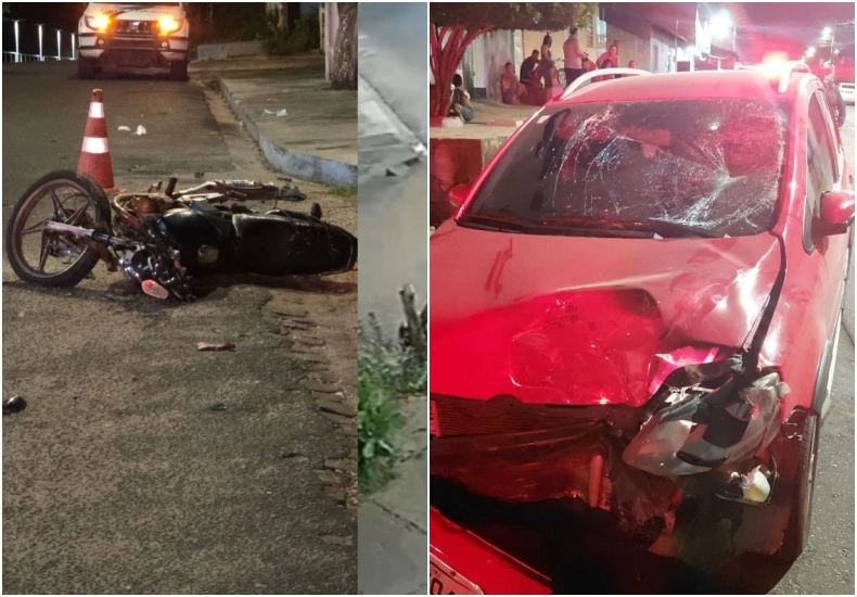 Moto e carro como ficaram após o acidente