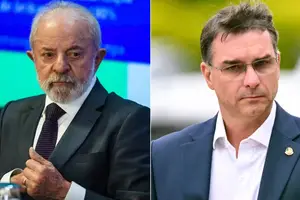 O presidente da República, Luiz Inácio Lula da Silva, e o senador Flávio Bolsonaro (Foto: Brenno Carvalho/Agência O Globo | Evaristo Sa/AFP)