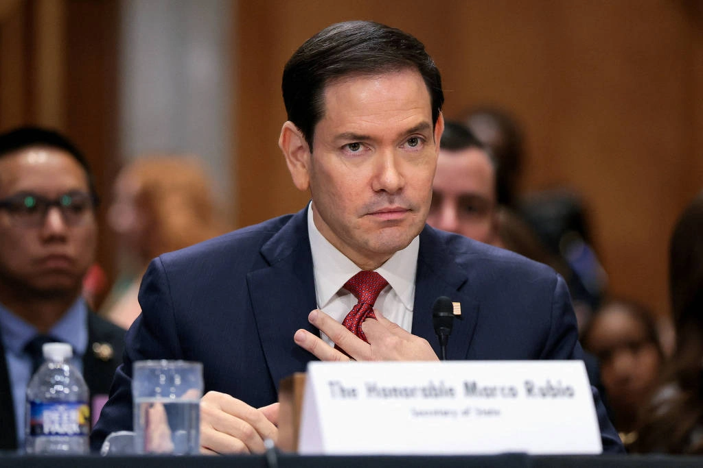 O secretário de Estado americano, Marco Rubio, durante audiência no Senado