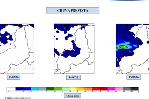 Chuva prevista de 13 à 15 de julho (Foto: INMET)