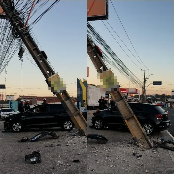 Casal foge após carro bater e derrubar poste na Avenida dos Expedicionários, em Teresina