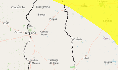 Inmet emite alerta amarelo de perigo potencial para vendaval em 14 cidades do Piauí